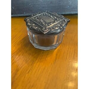 Vintage Turn of the Century Glass Boudoir Jar with Sterling Silver Lid Antique